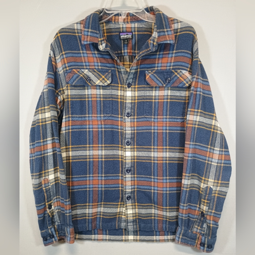 Patagonia Organic Cotton Plaid Flannel Shirt Jacket Blue Brown Men’s Medium